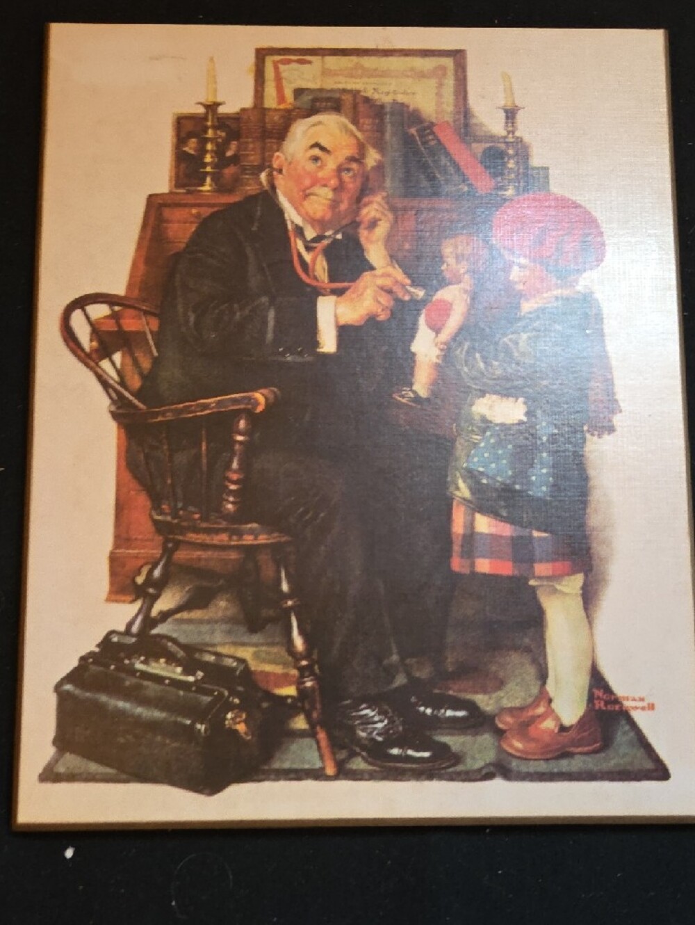 Vintage Norman Rockwell Print — Doctor and Little Girl (Red, Blue, Black) - Picture 2 of 8